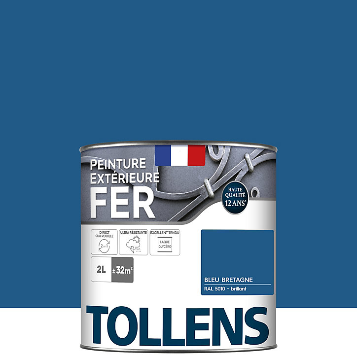 Peinture extérieure fer Tollens brillant bleu bretagne 2L