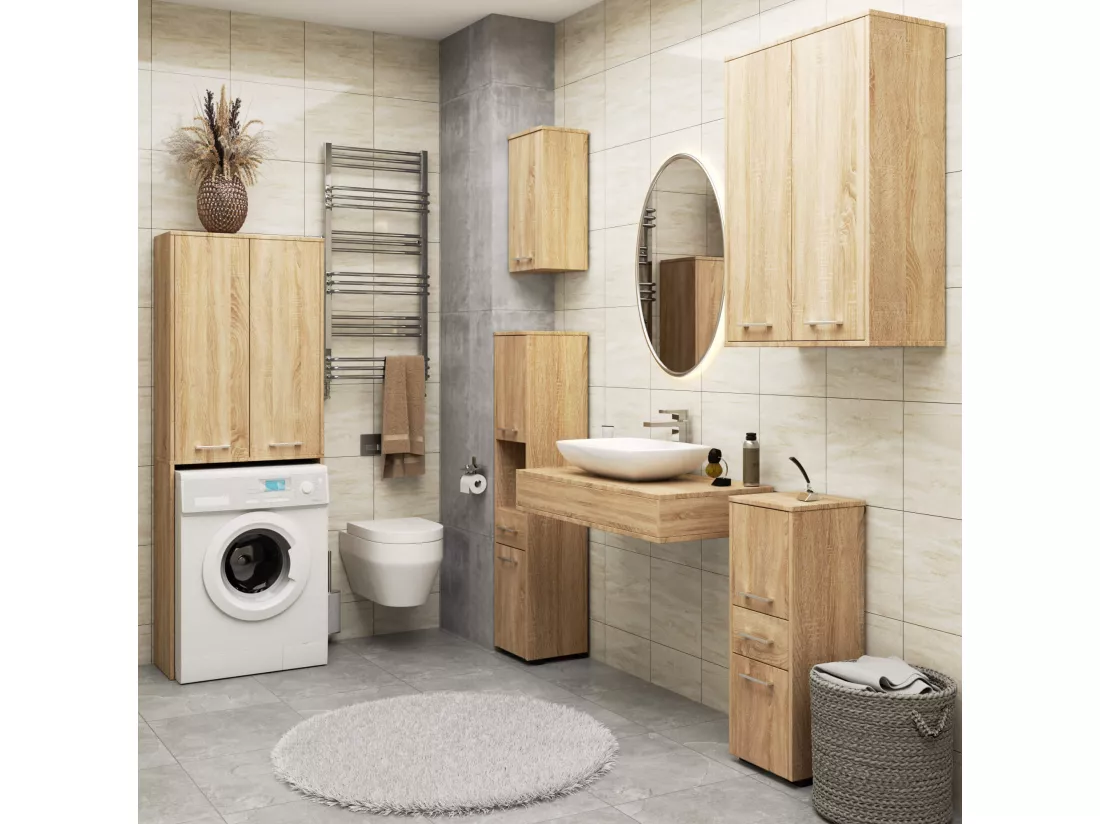 Meuble pour machine à laver FIN Chêne Sonoma 64 cm 2 portes façade Chêne Sonoma 4 étagères 64x30x180 cm