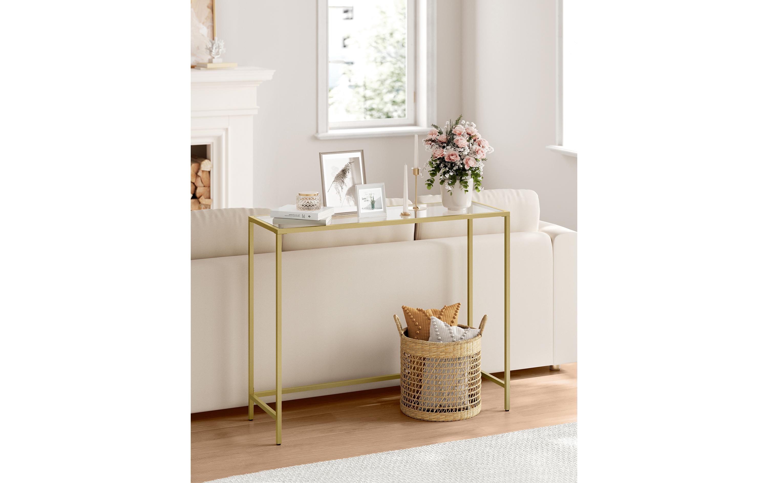 Konsolentisch 100.5 x 80 cm, GoldBeistelltisch mit Oberfläche aus Hartglas