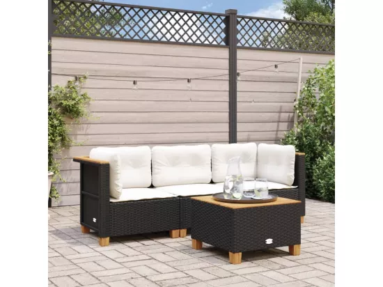 Canapé de jardin avec coussins 3 places noir résine tressée