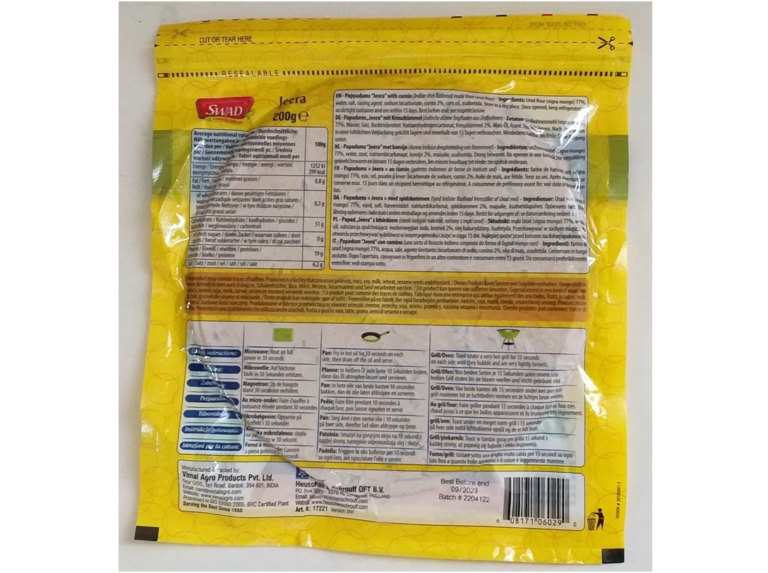 PAPPADUM SWAD DE COMINHOS 200G