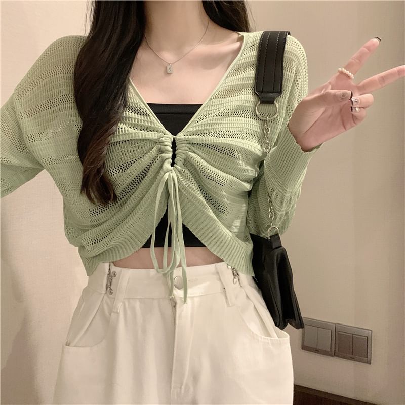 Secolo - Crop top met lange mouwen en trekkoord / effen cami-top