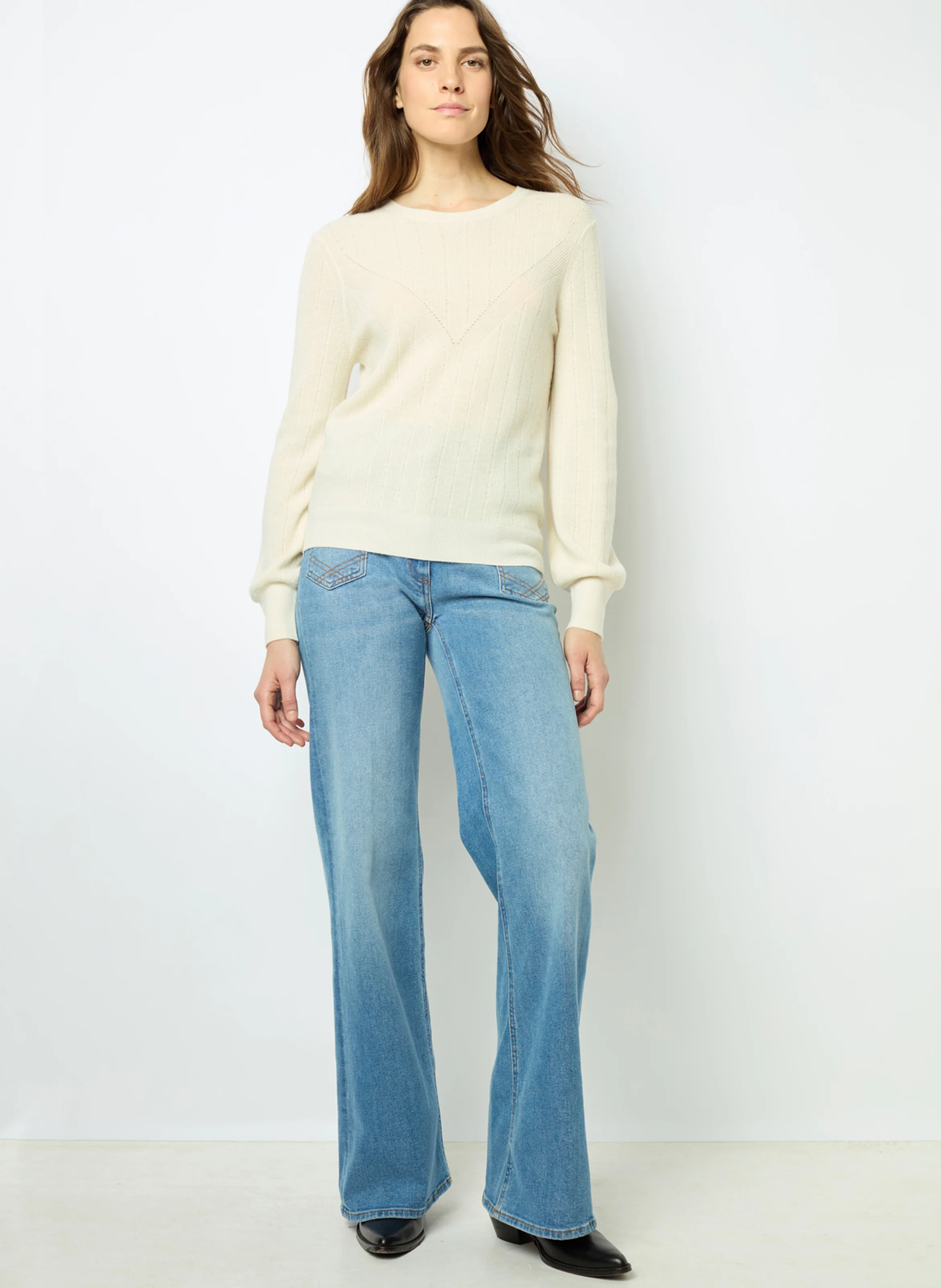 JANINE - Pull droit col rond en laine | Blanc