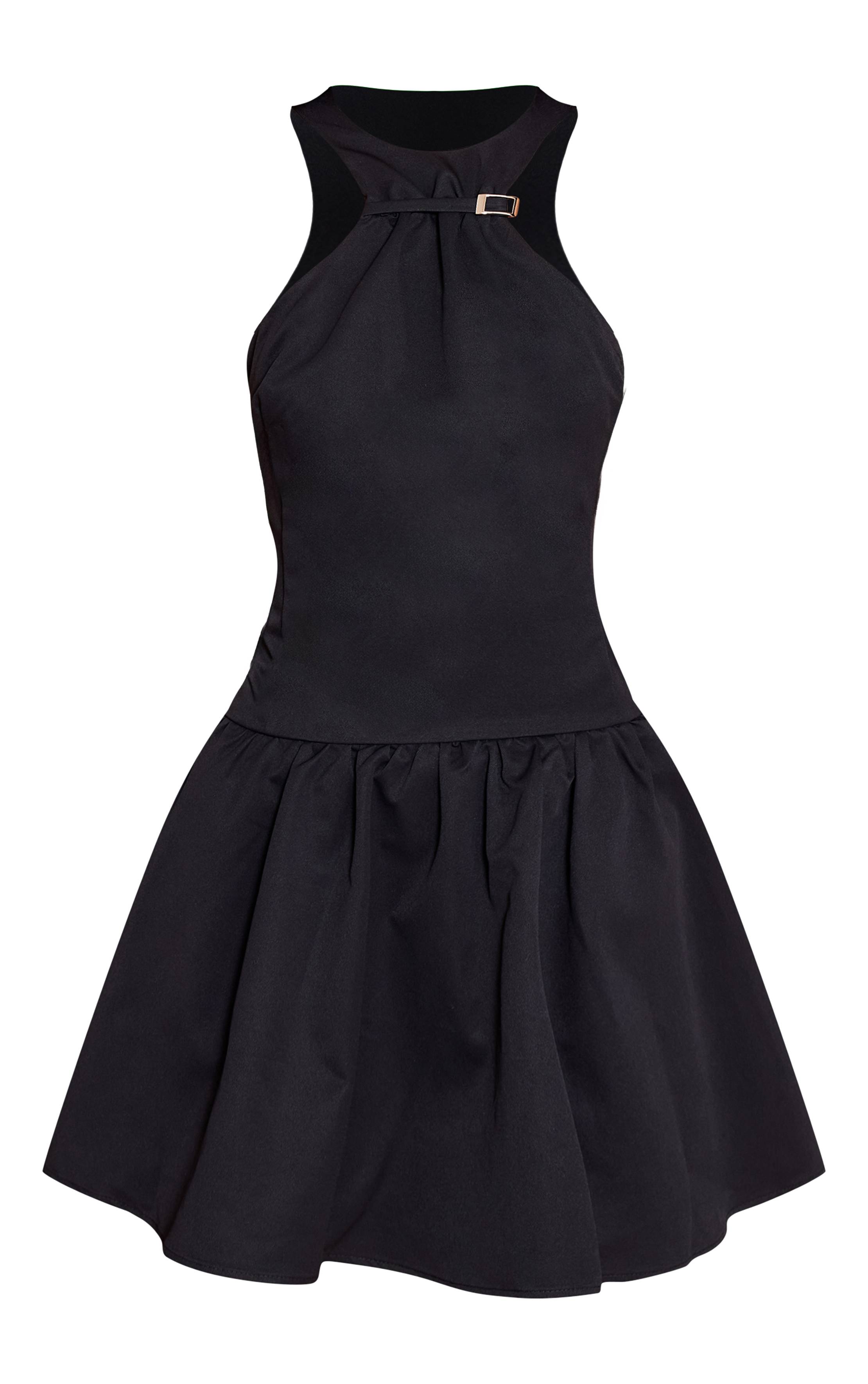 Noir Robe Droite Plissée Sans Manches Avec Détail Ceinture