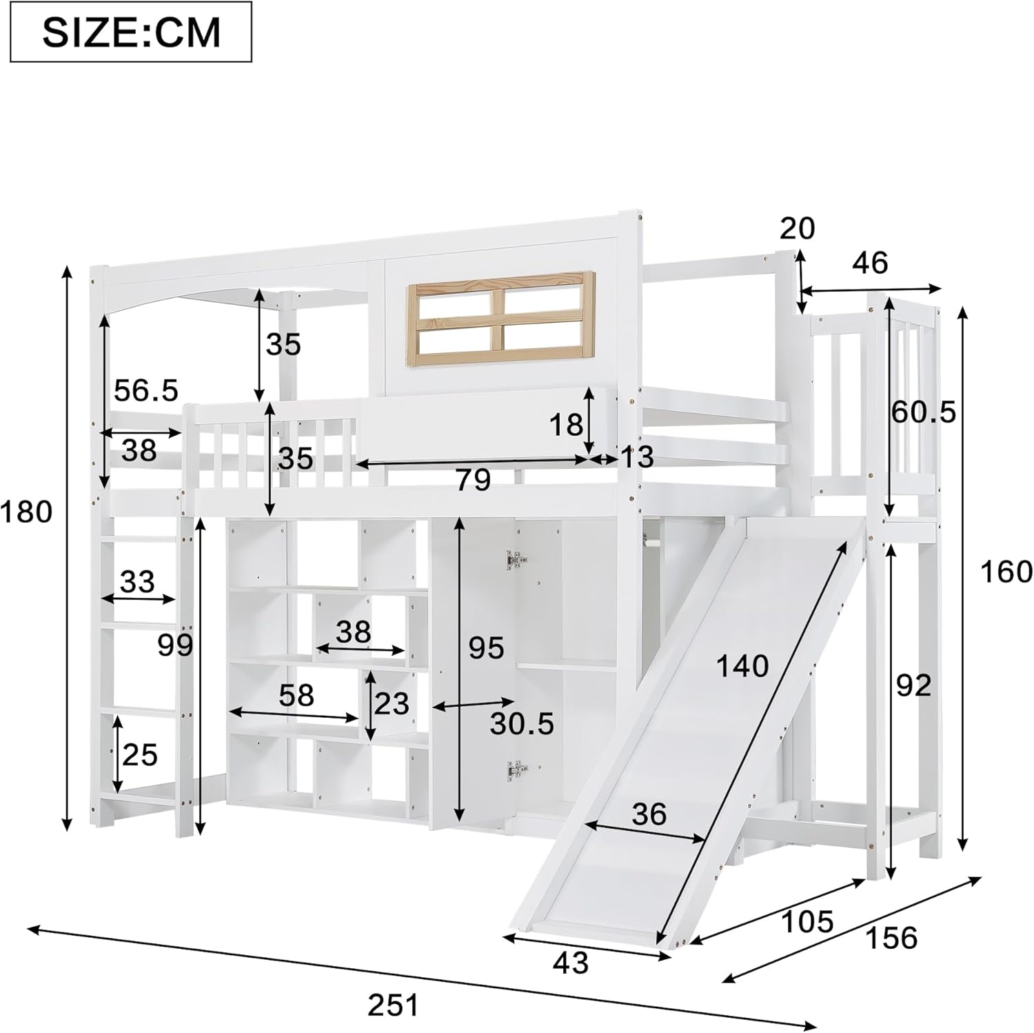 Merax Etagenbett 90x200cm, Kinderbett Hochbett mit Rutsche & Kleiderschrank & Regale, Platzsparendes Stockbett Hausbett mit Lattenrost & Rausfallschutz, Praktisches Jugendbett, Ohne Matratze, Weiß