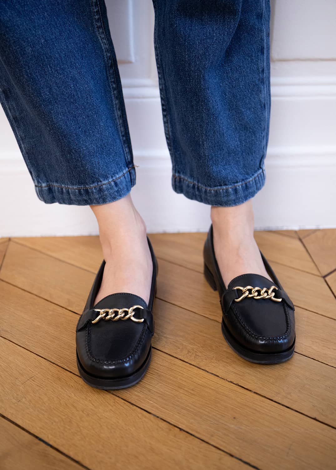 MOCASSIN BB CHAIN CUIR NOIR