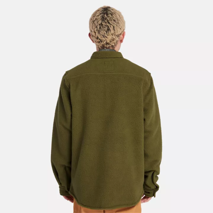 Surchemise utilitaire en polaire à poil longs pour homme en vert