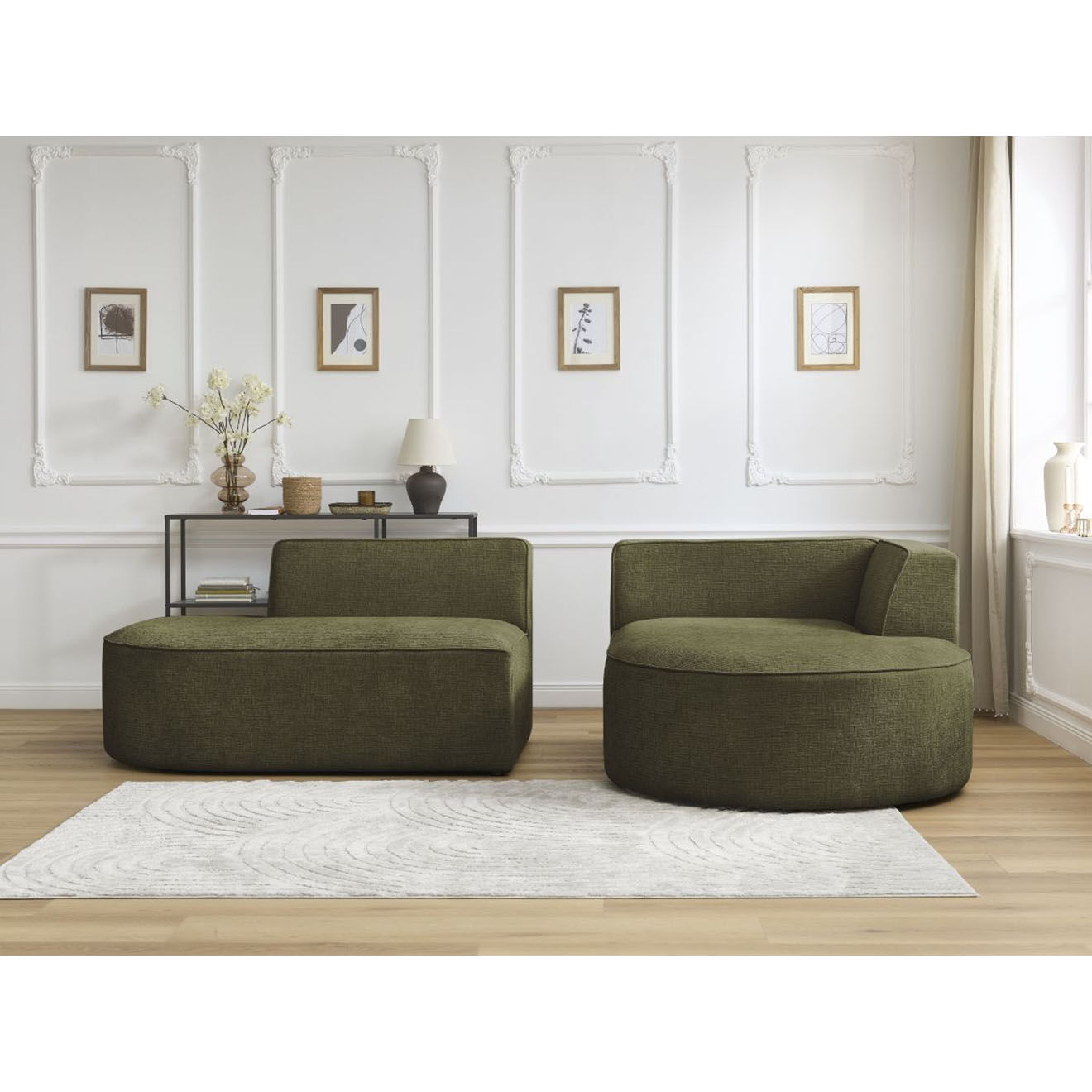 Bobochic Canapé d'angle droit fixe 4 places Rousseau texturé vert - 250x160x72 cm