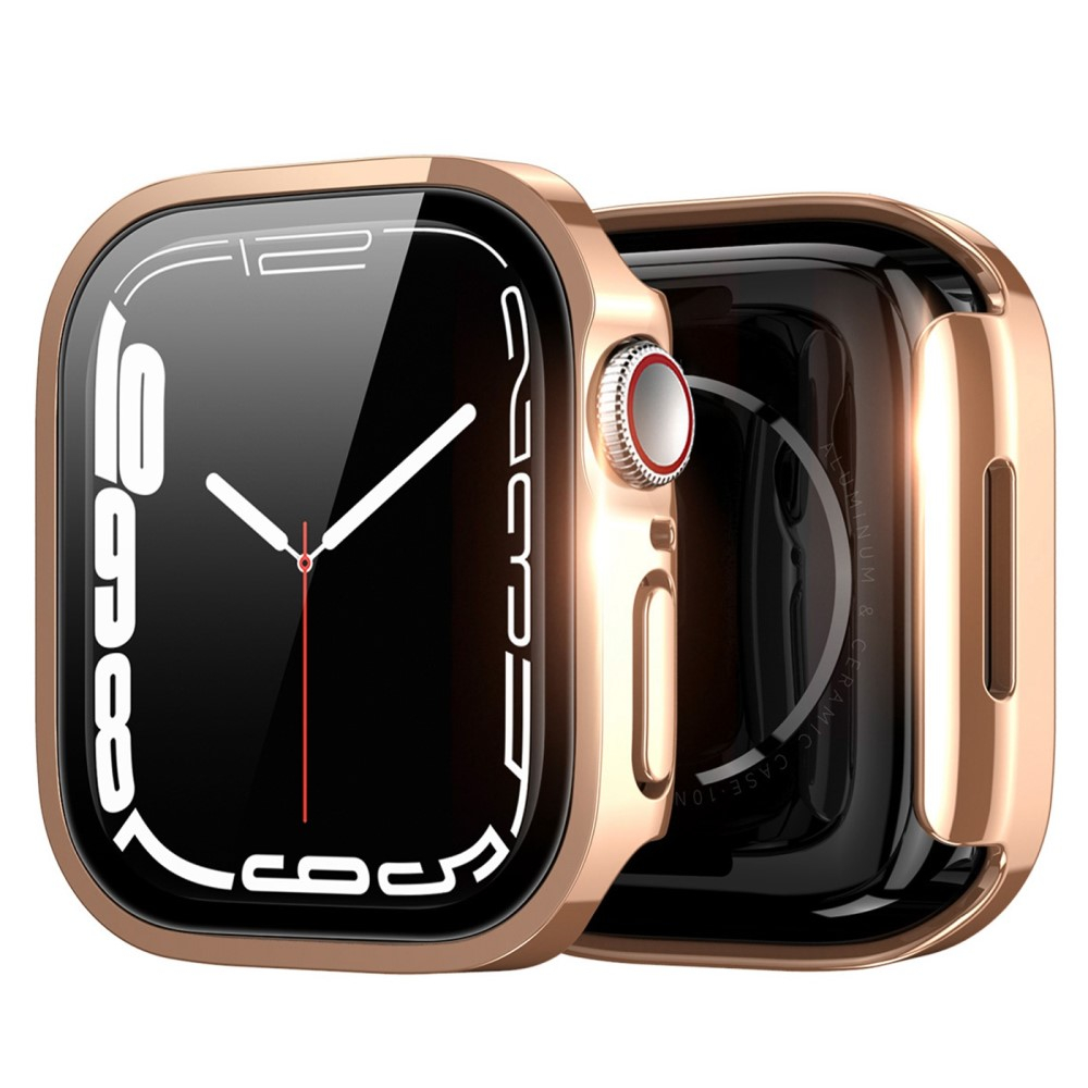 Apple Watch (41mm) Hardcase Bumper Hülle mit Galvanisiertem Rahmen   Display Schutzglas - Roségold