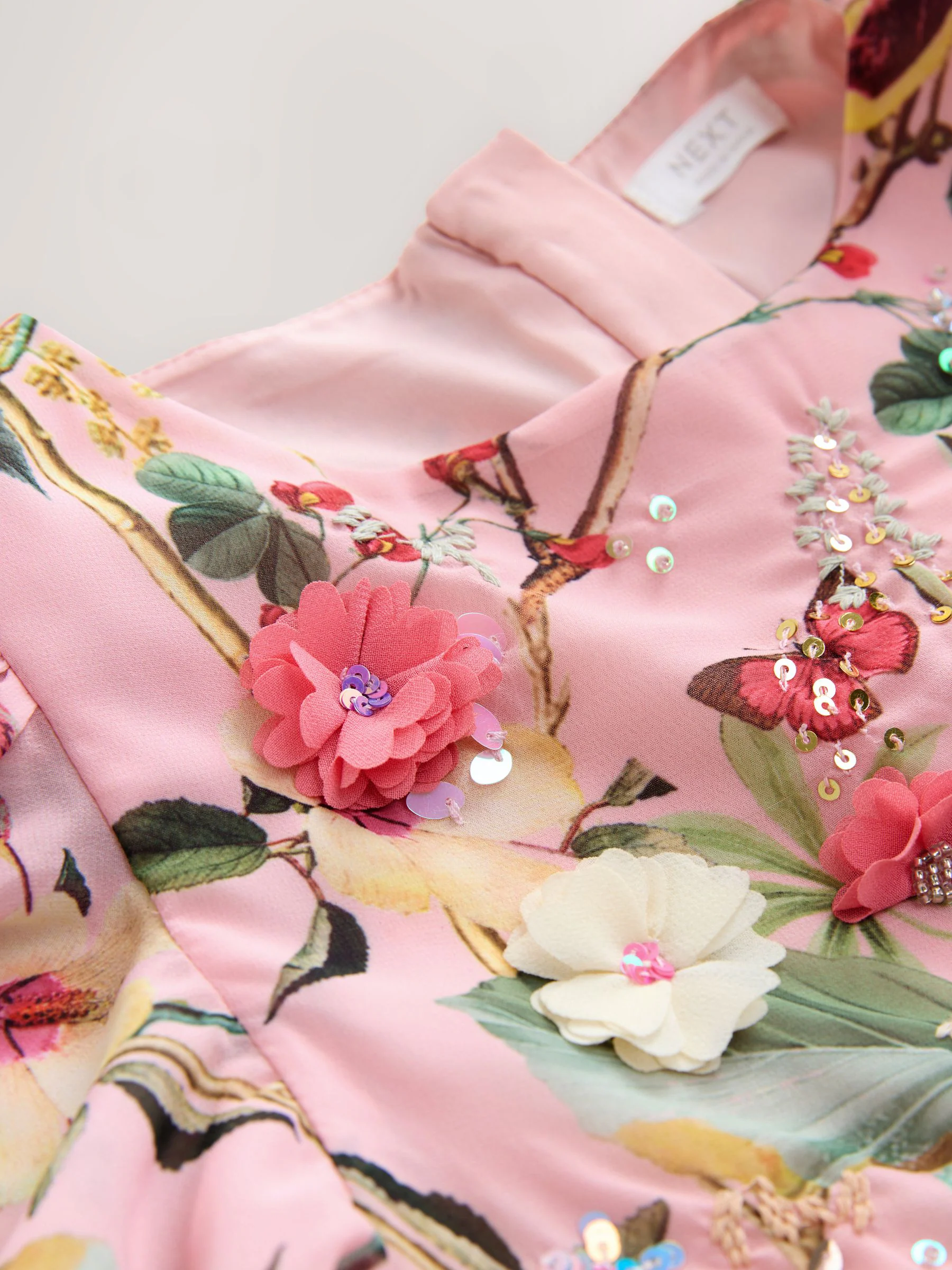 Roze bloemen - Versierde gelegenheidsjurk (3-16jaar)