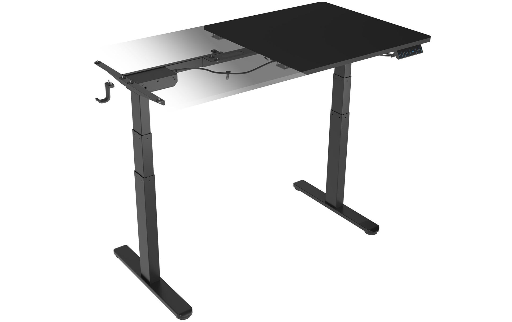 Stehtisch 140 x 70 cm, Schwarz<br>Elektrisch höhenverstellbarer Sitz-/Steh-Tisch mit Memory-Touch-Panel