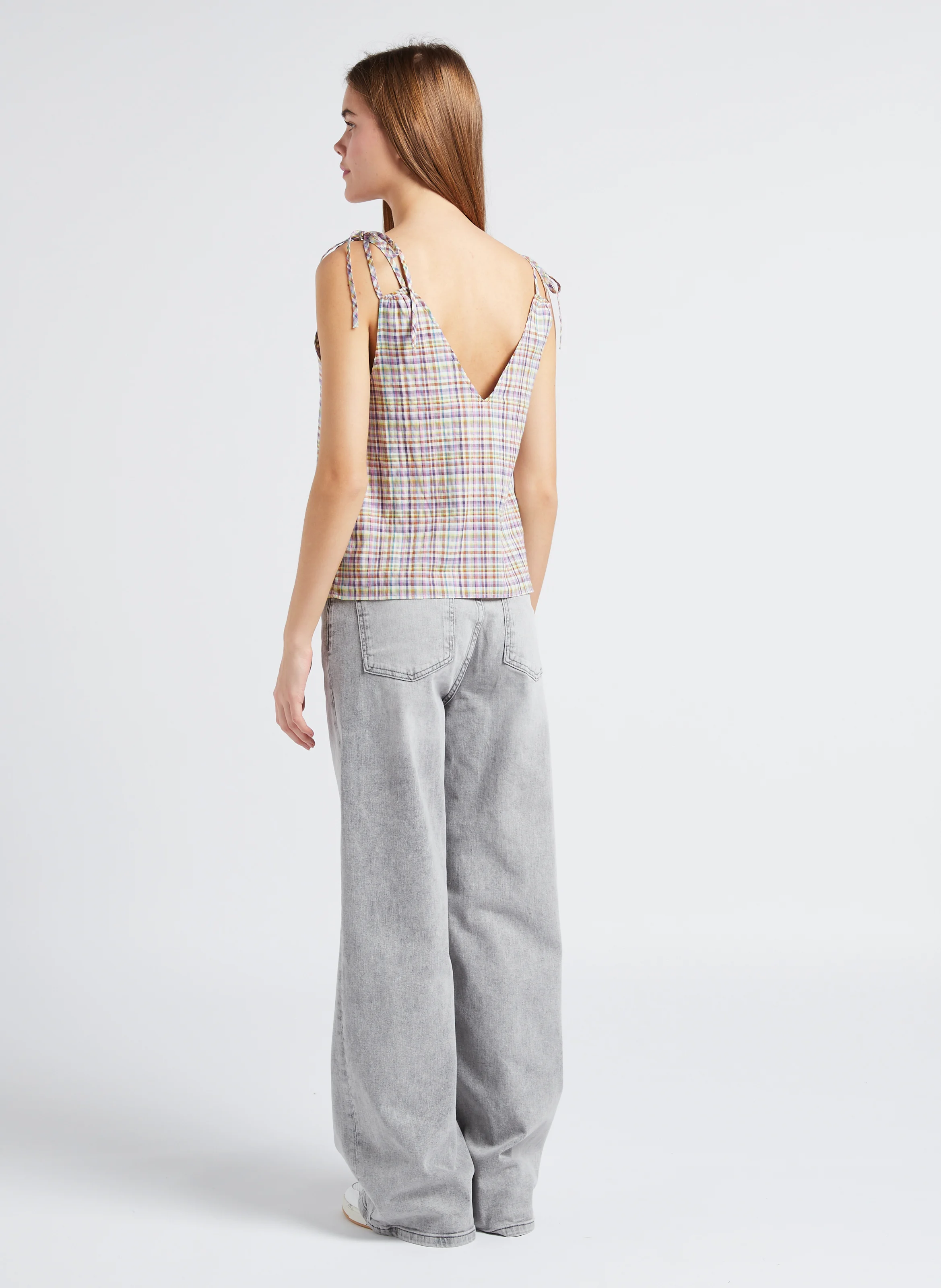 LINA - Jean ample taille haute en coton mélangé | Gris