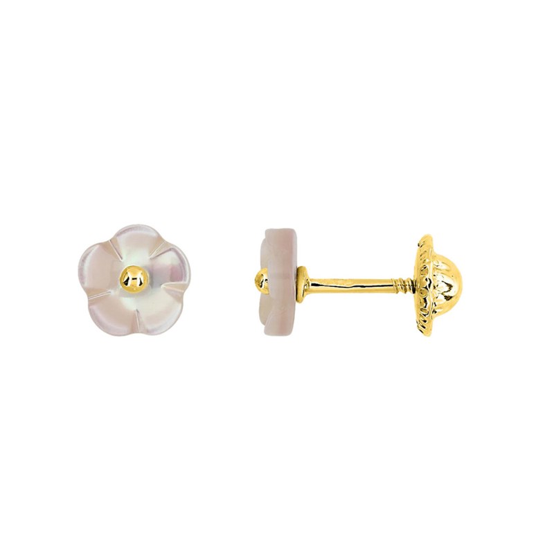 Boucles d'oreilles enfant - Clou - Or 9 Carats - Nacre - Fleur
