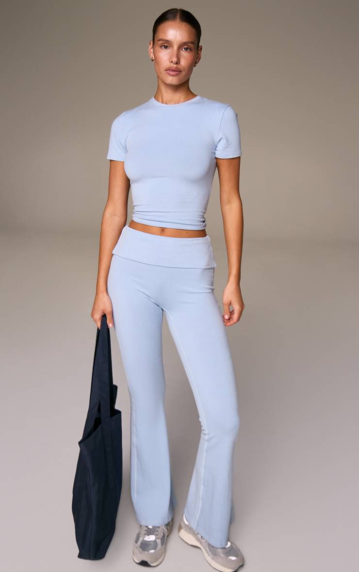 Bleu Poudré Pantalon De Yoga Évasé En Coton Doux