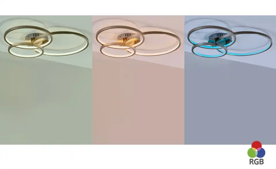 Trio LED Deckenleuchte 3-flammig edelstahlfarben, lackiert
