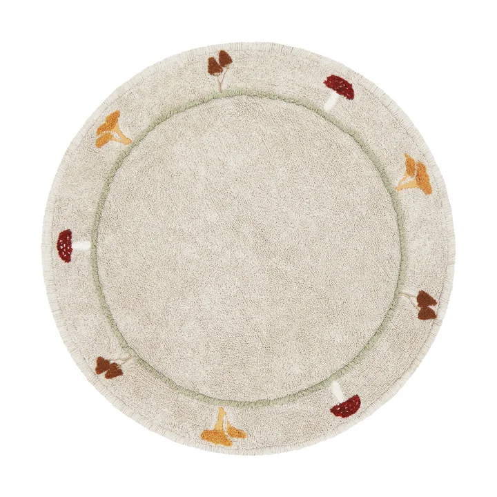 Lorena Canals - Chanterelle Teppich, Ø 140 cm, natur / olive / honey / burgundy