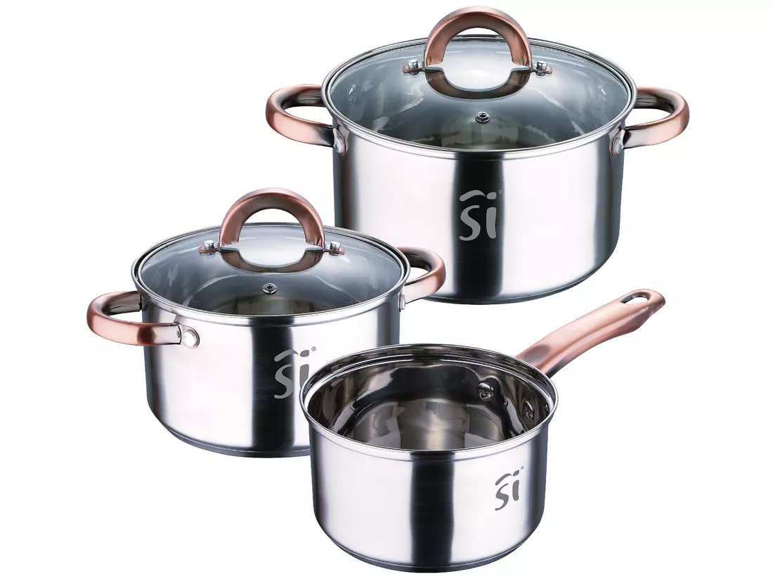 Batterie de cuisine en acier inoxydable 5 pièces, adaptée à l'induction, collection Onil