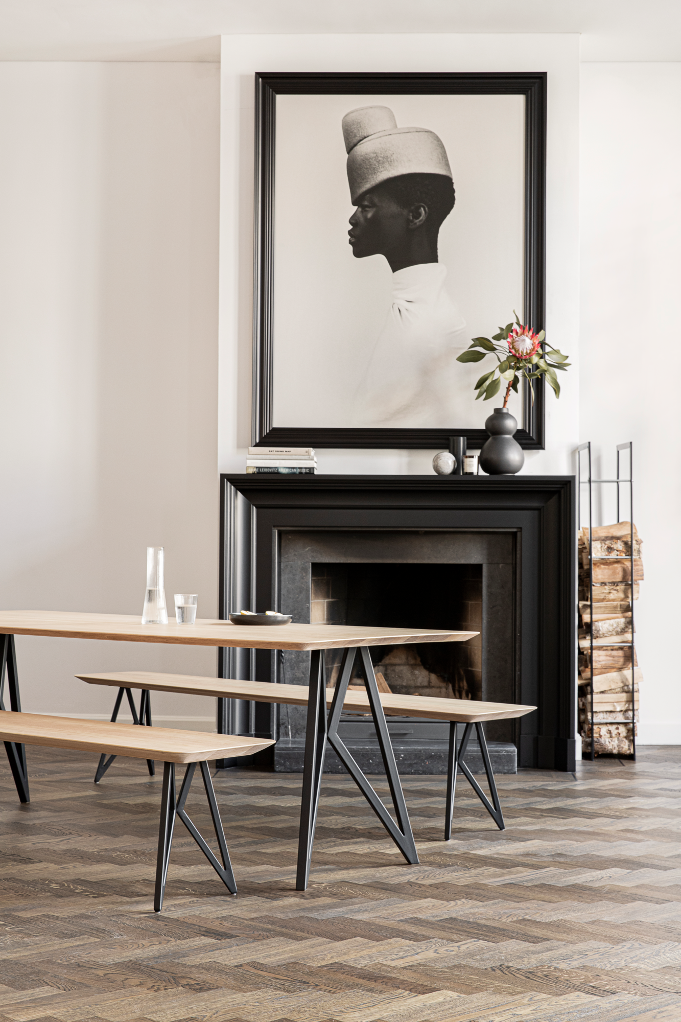 Studio HENK tafel Butterfly Rechthoekig - zwart frame, hardwax light 3041 200 x 90 cm | HWO NL 3041 | Verjongde Rand | Frame Zwart