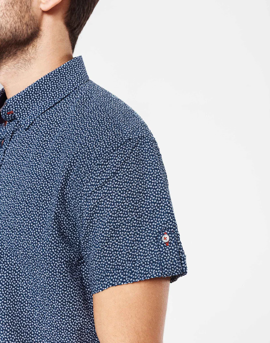 Chemise casual manches courtes seersucker marine