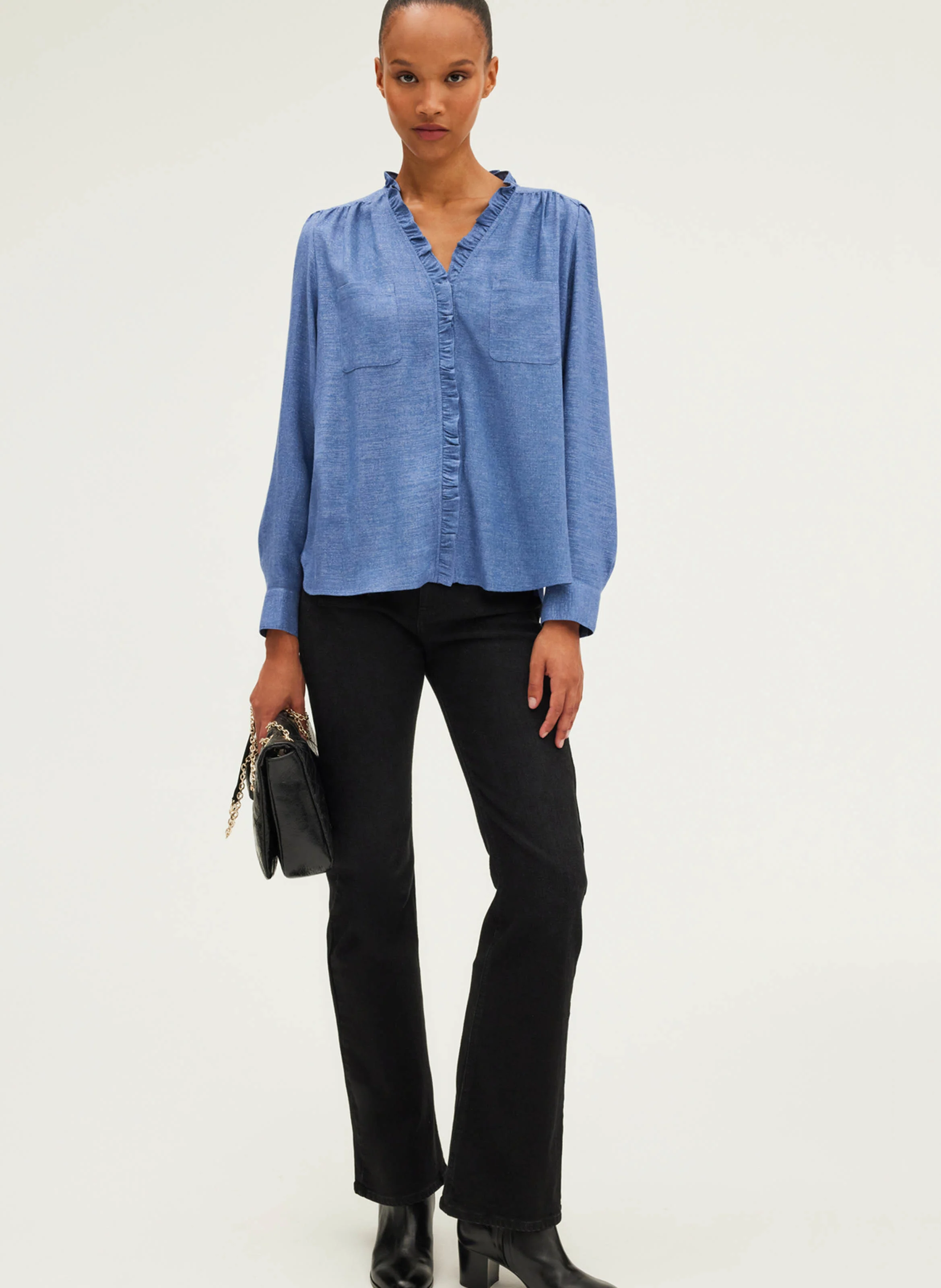 BINDY - Chemise ample à volants| Bleu