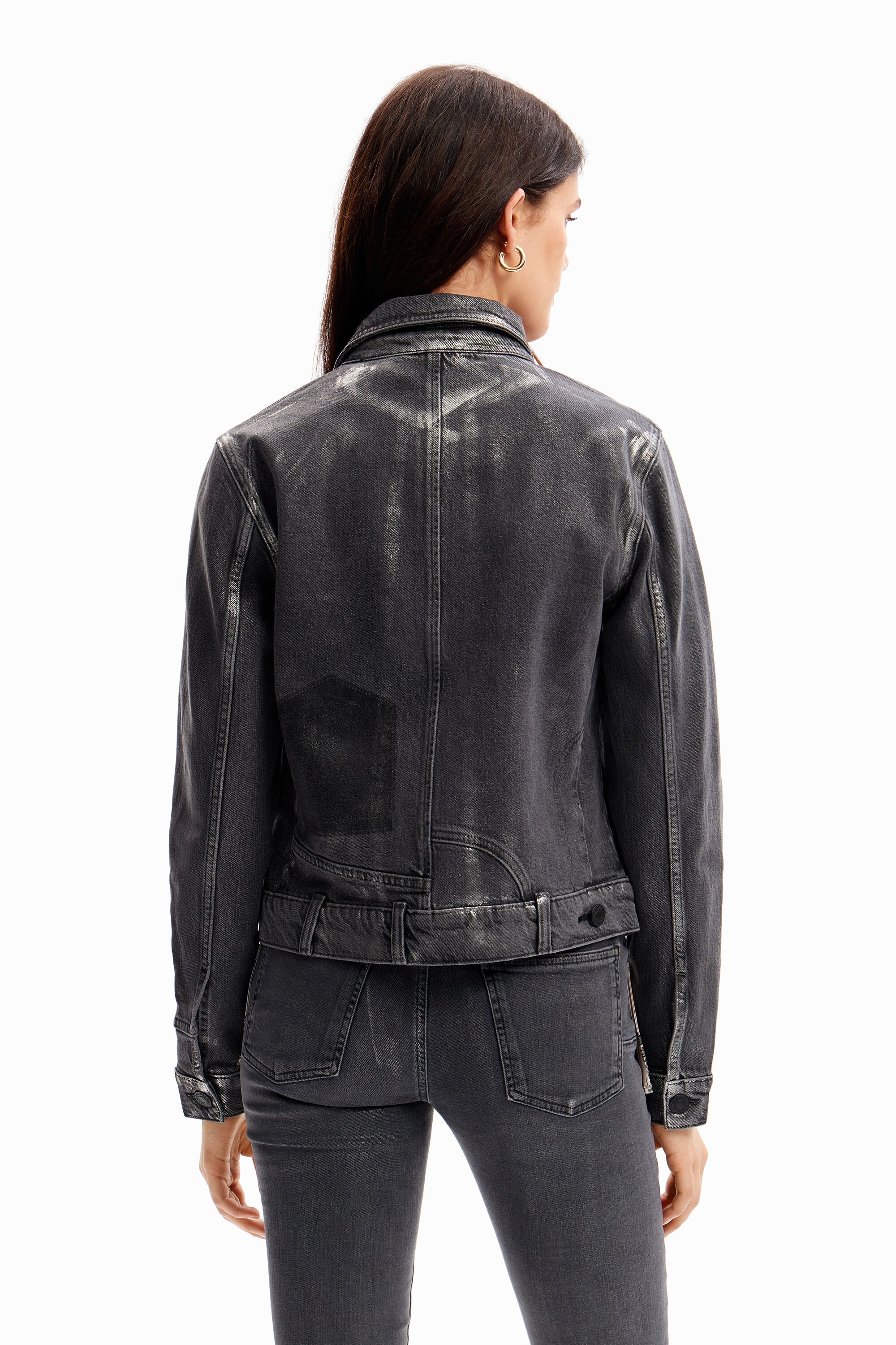 Veste trucker jean métallisée