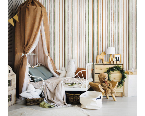 Vliesbehang 45883 Kids Walls strepen groen oranje