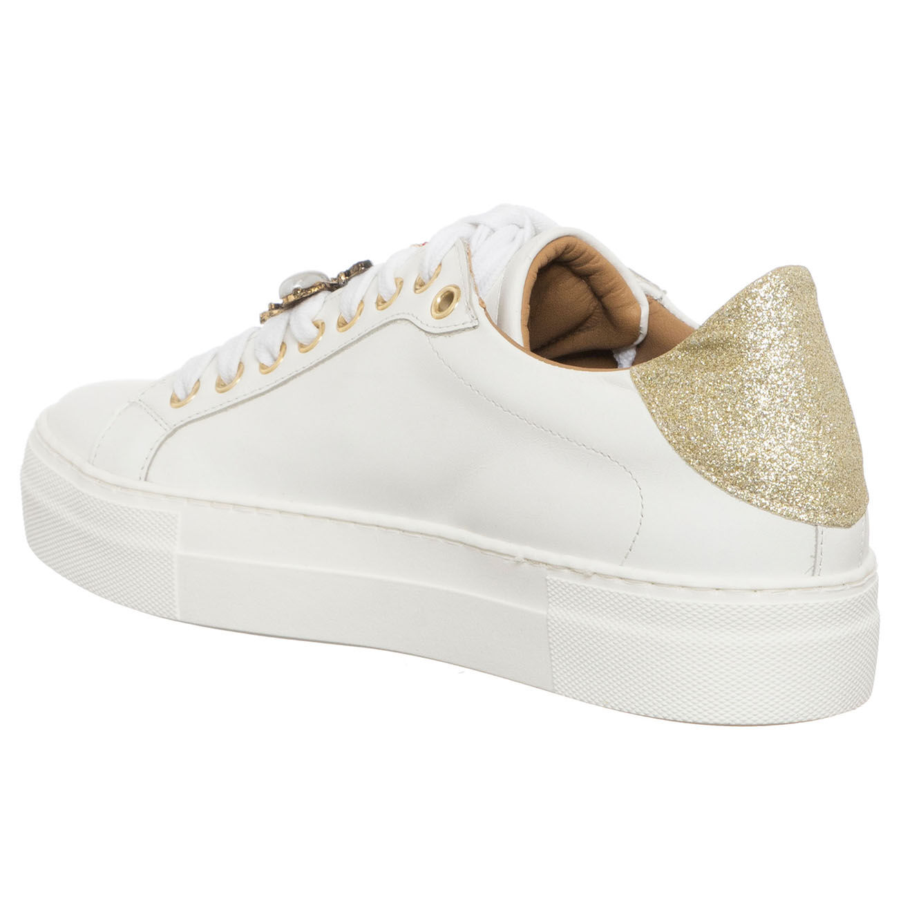 Loretta Pettinari Sneakers en Cuir Aliya blanc/doré - Plateforme 3.5 cm