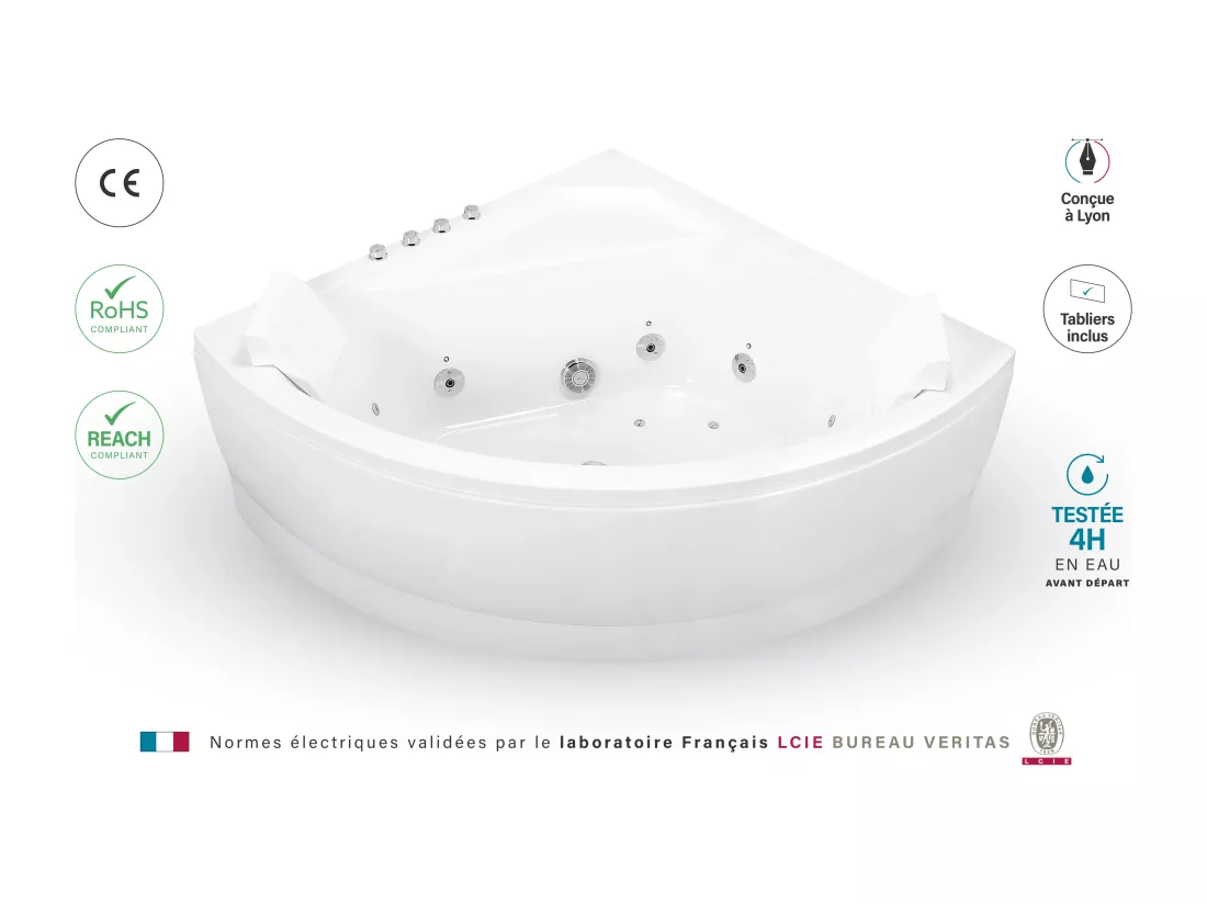 Baignoire balnéo d'angle SELONIA Wave L140xl140xH58cm, by SPALINA