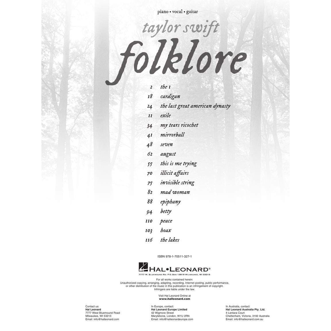 Hal Leonard Taylor Swift Folklore voor piano, zang en gitaar
