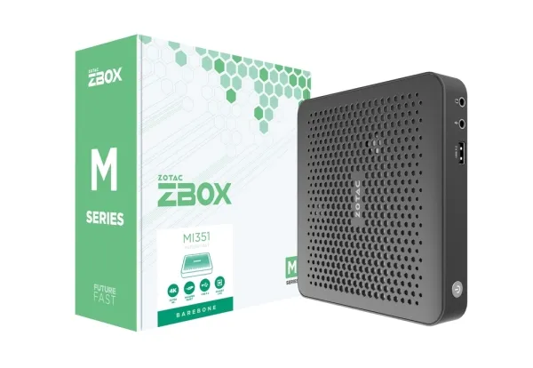 ZOTAC ZBOX M Series MI351 - Barebone - ultra-tynd form faktor 1 x N-series N100 / op til 3.4 GHz - RAM 0 GB - UHD Graphics - Gigabit Ethernet, IEEE 802.11ax (Wi-Fi 6), Bluetooth 5.2