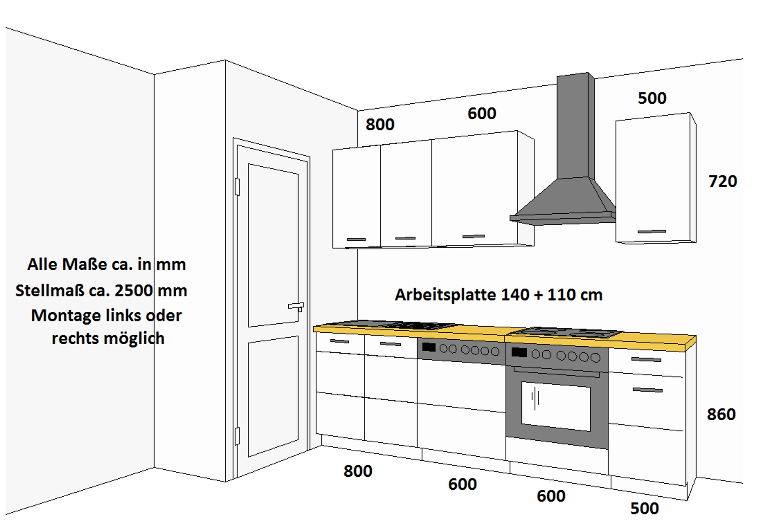 Landhaus Küche Stilo Weiß 250 cm Küchenzeile Küchenblock Einbauküche erweiterbar