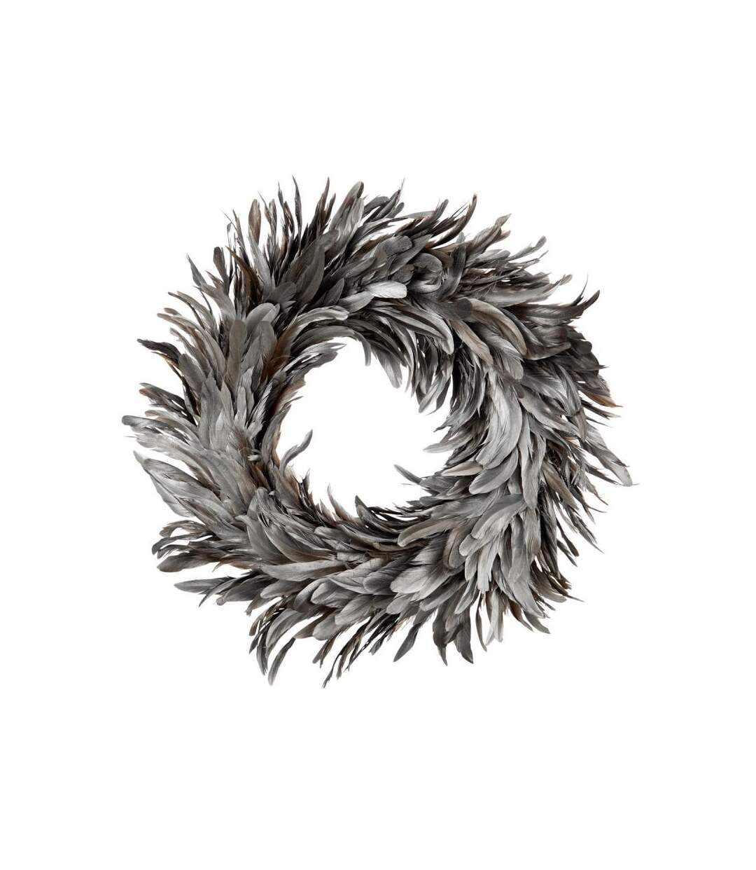Paris Prix - Couronne Design plumes Déco 55cm Argent