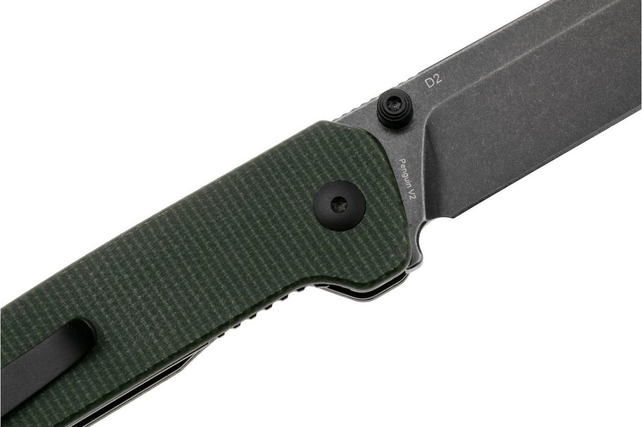 QSP Knife Penguin V2 QS130V2-C2 Blackwashed D2, Green Micarta, zakmes