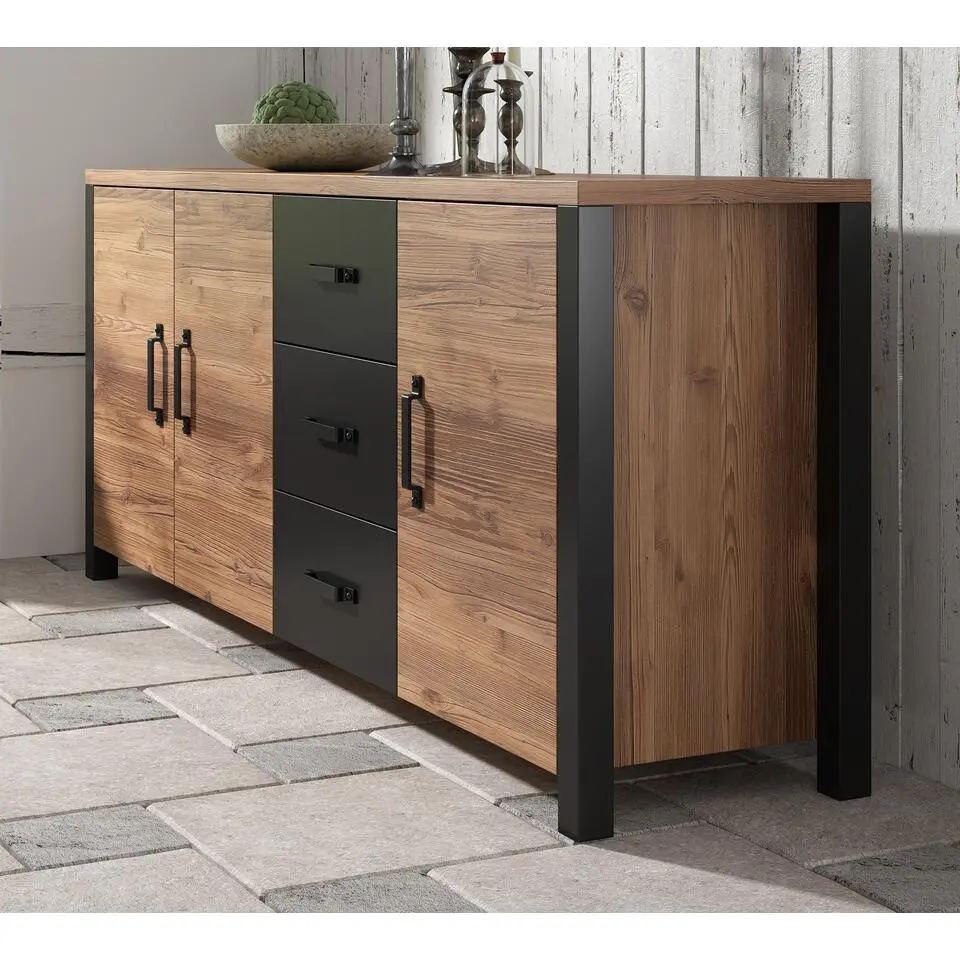 Meubella - Dressoir Olivia - Zwart - Eiken - 192 cm