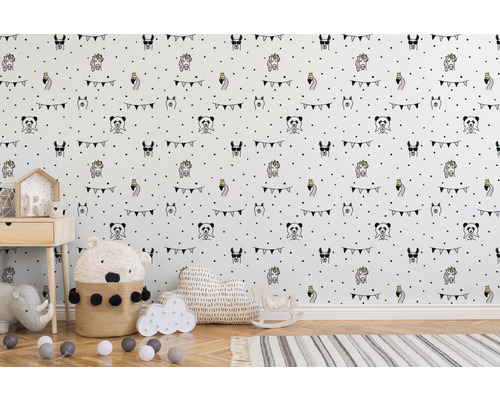 Vliesbehang 38138-1 Little Love Dots & Animals zwart wit roze