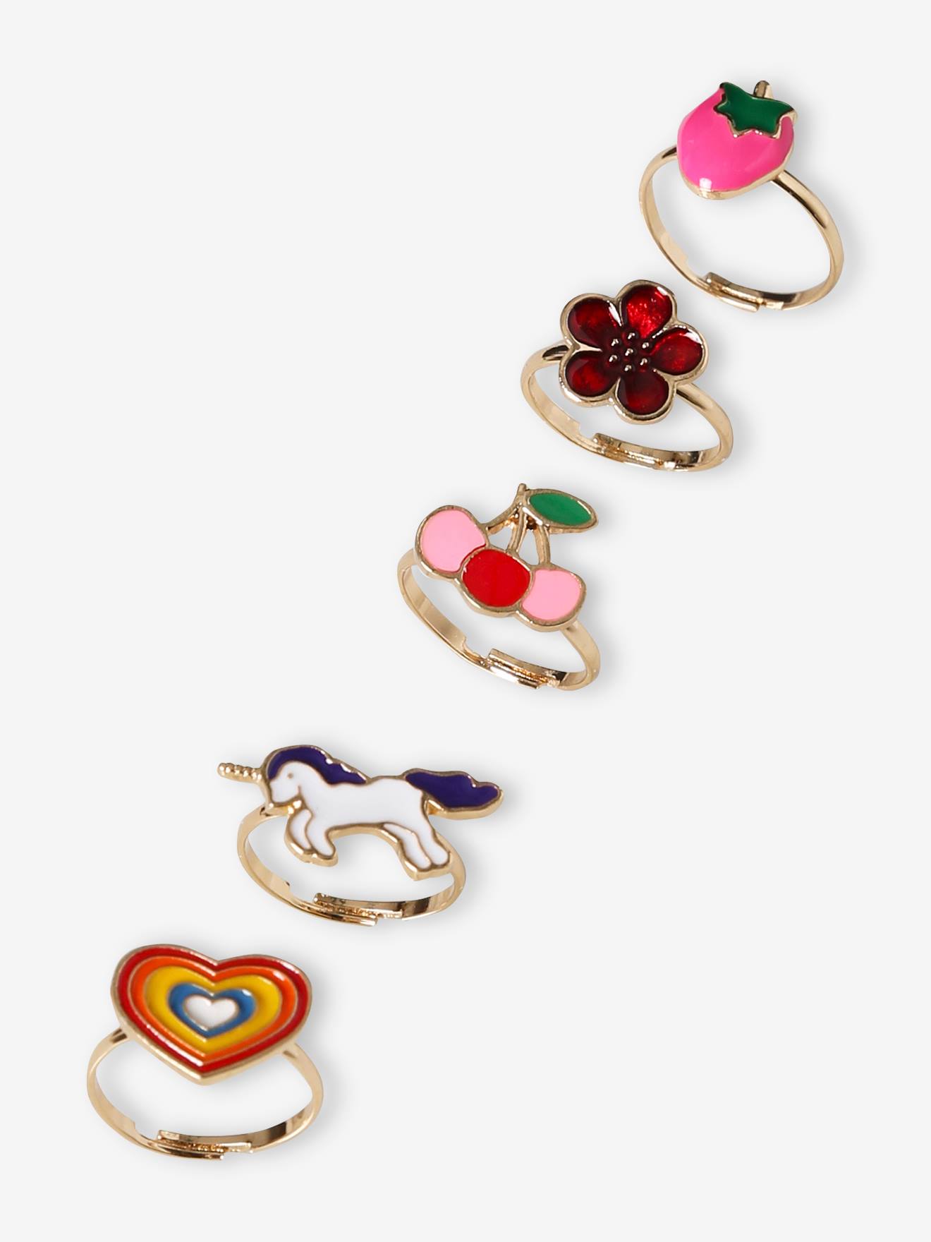 Conjunto de 5 anéis rosa para meninas