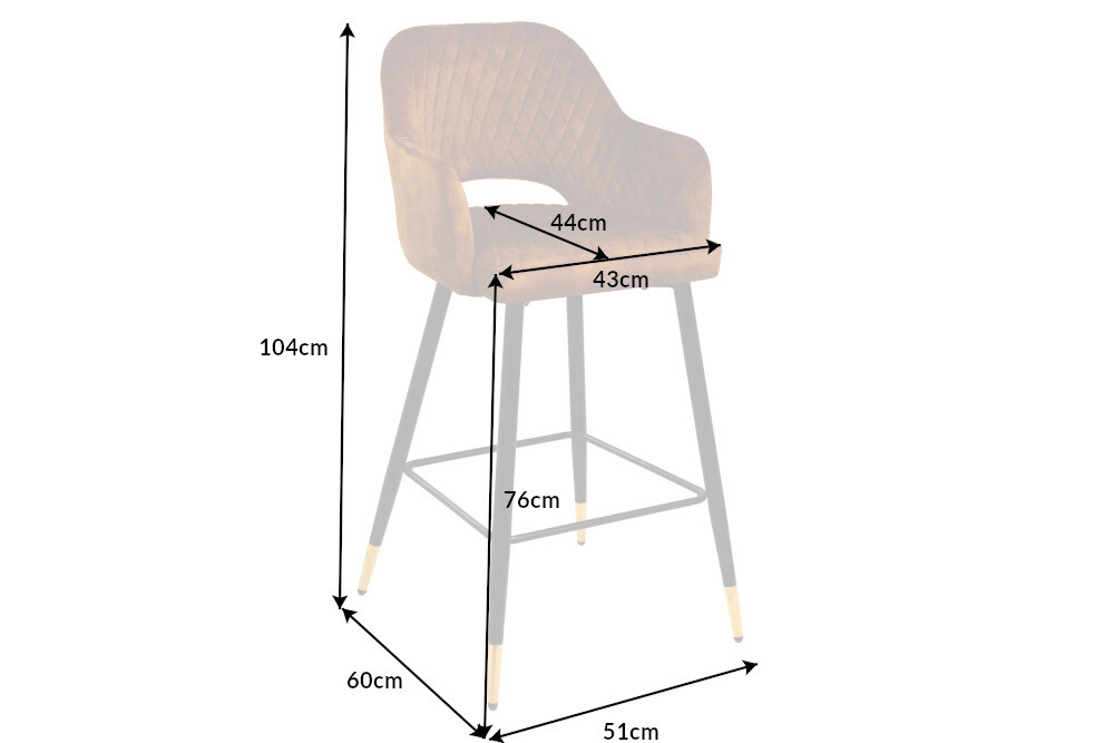 Design Barhocker PARIS senfgelb Samt mit Lehne Metall schwarz gold Ziersteppung