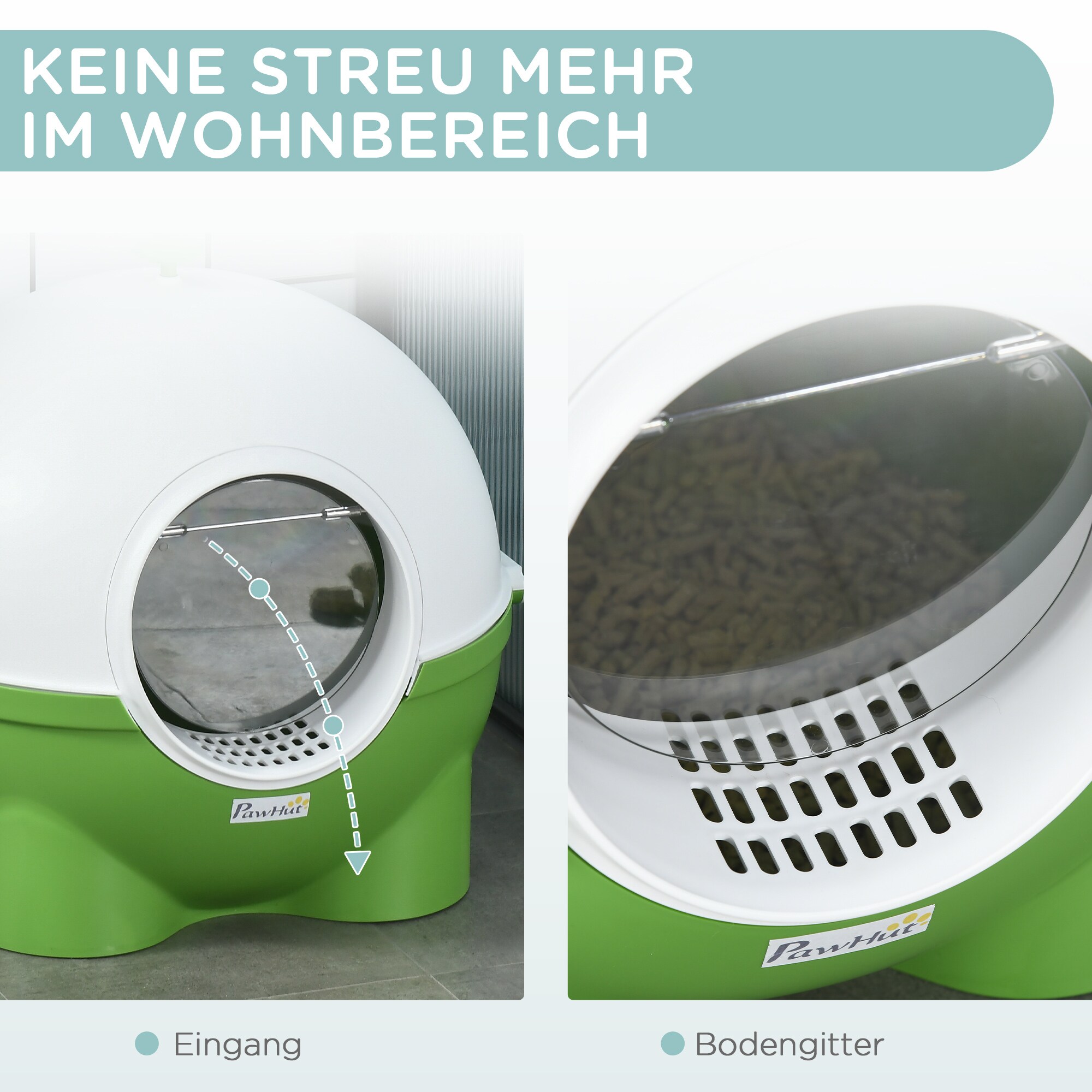 PawHut Katzentoilette mit Schaufel grün, weiß 53L x 51B x 48H cm