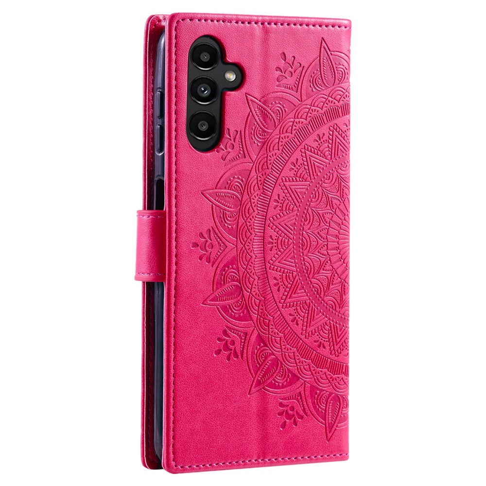 Samsung Galaxy A55 Leder Tasche Wallet - Mandala Flowers Imprint - Pink