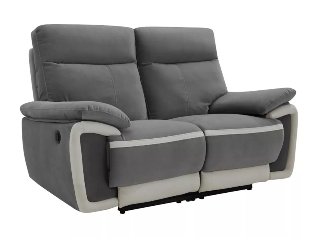 Canapés 3 places 2 places et un fauteuil relax électrique en velours METTI - Gris et bandes écru