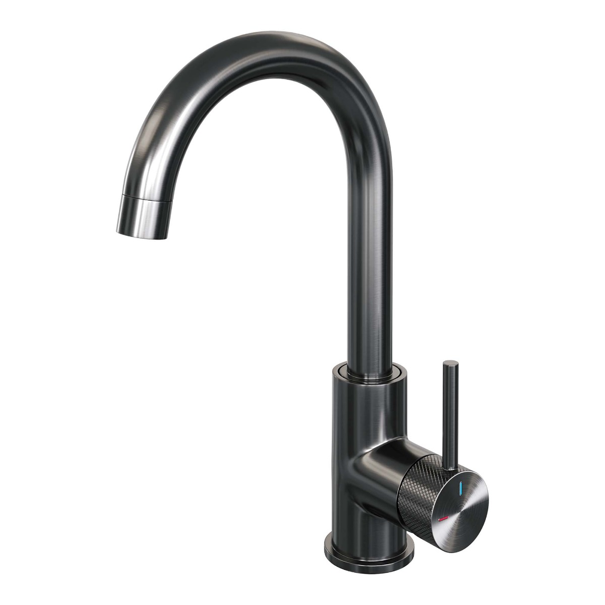 Brauer Gunmetal Carving wastafelkraan met ronde uitloop, ronde handgreep en ColdStart gunmetal geborsteld PVD