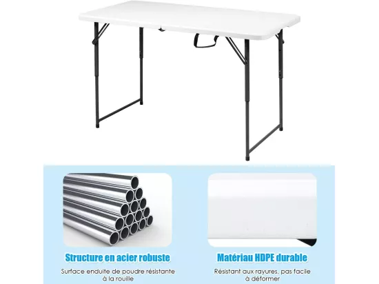 Table Pliante Jardin, Table de Pique-nique avec 3 Hauteurs Réglables, Table de Salle à Manger Portable pour Camping, Fête