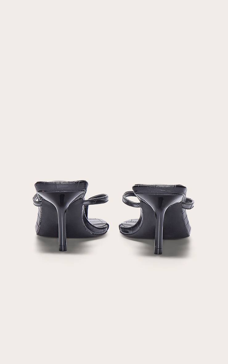 Noir Mules À Talon Moyen À Bout Carré Et Bride Tong Effet Croco