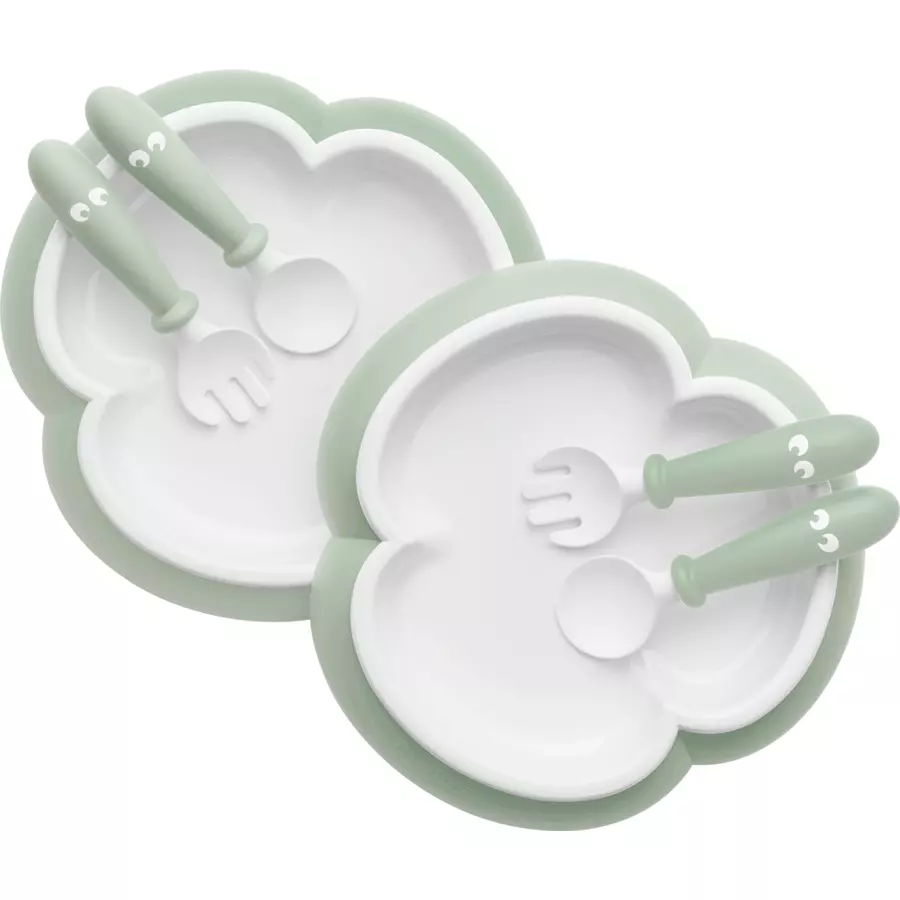 BABYBJÖRN Kinderteller, Kinderlöffel und Gabel 2er-Pack, pastelgrün