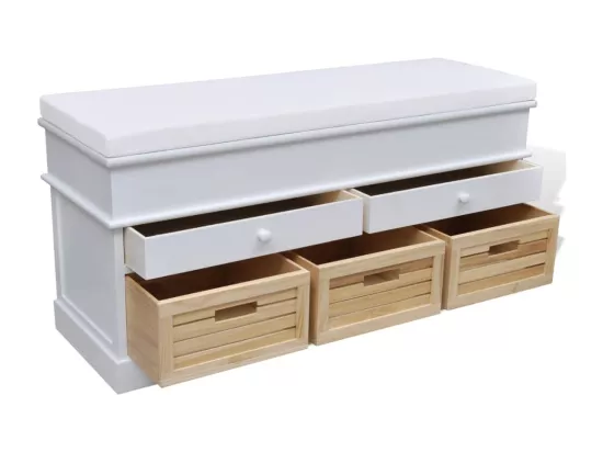 Banc d'entrée et de rangement avec coussin 2 tiroirs Blanc