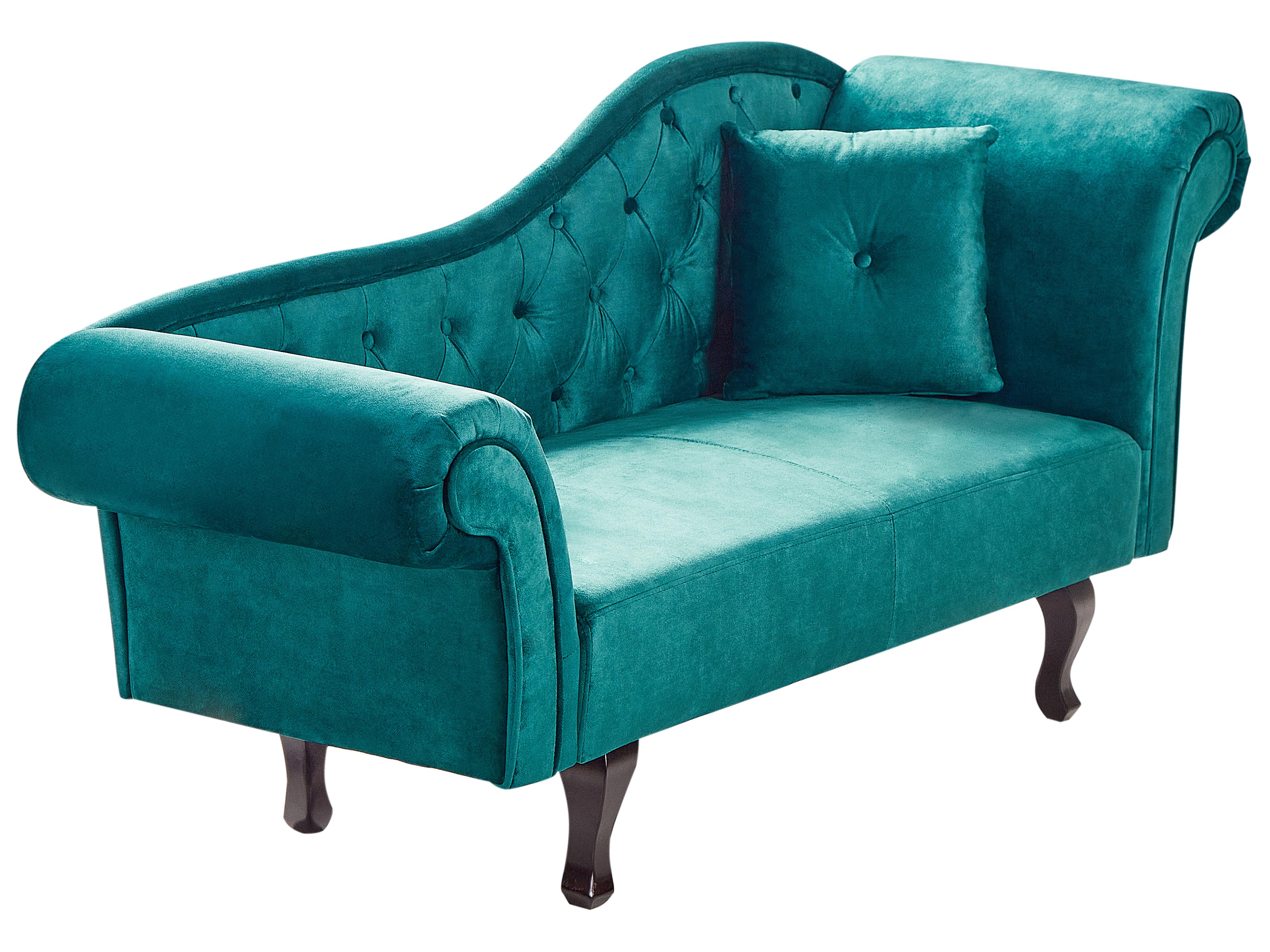 Rechtszijdige chaise longue LATTES II Fluweel Smaragdgroen met kussen