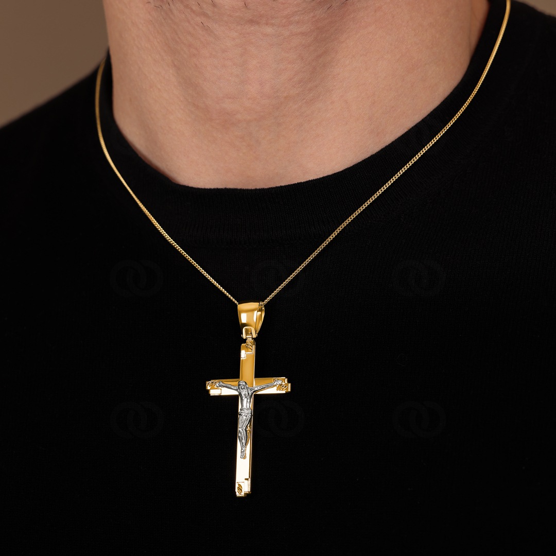Anhänger 750/18 K Gelbgold Kreuz mit Jesus 61 x 29mm