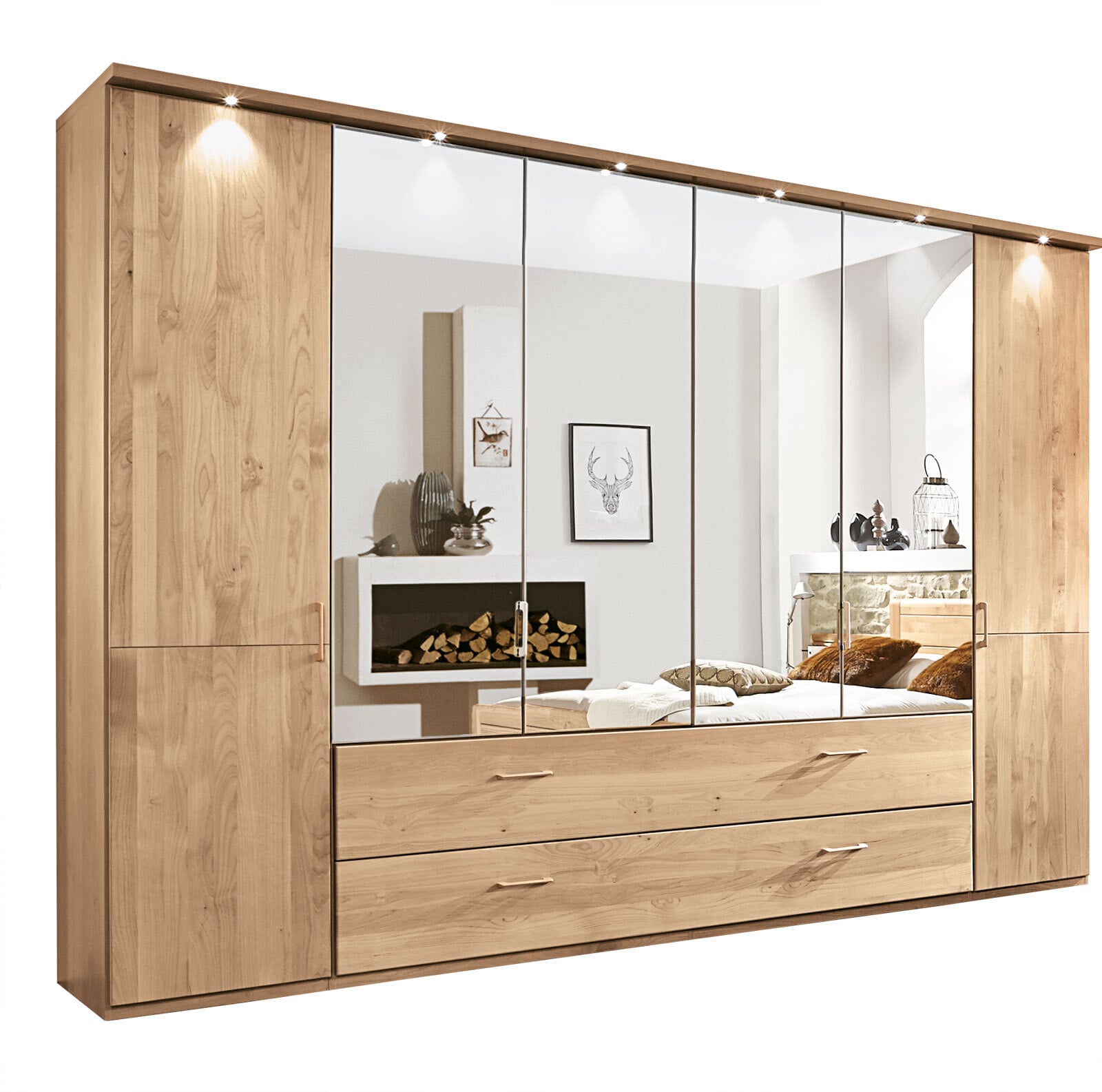 Kleiderschrank LIDO 300 x 216 cm Eiche teilmassiv