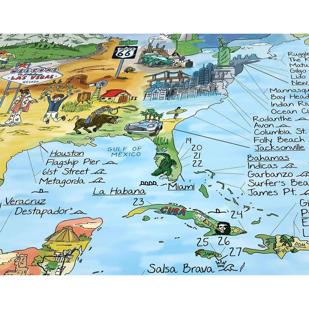 Mapa incrível da Surftrip: Melhores praias de surf do mundo - Edição original colorida.