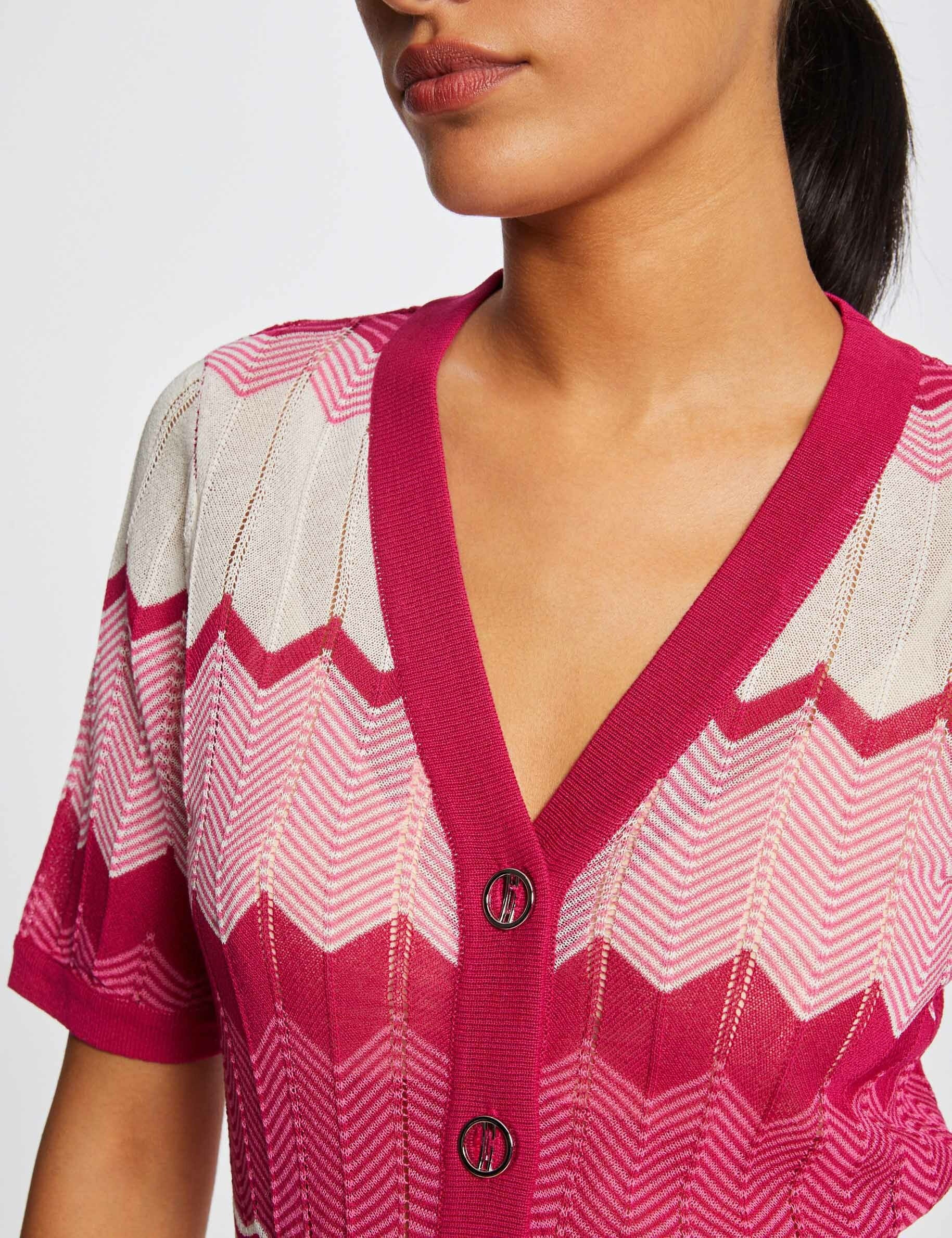 Pull manches courtes imprimé chevron rose fonce femme - rose_fonce